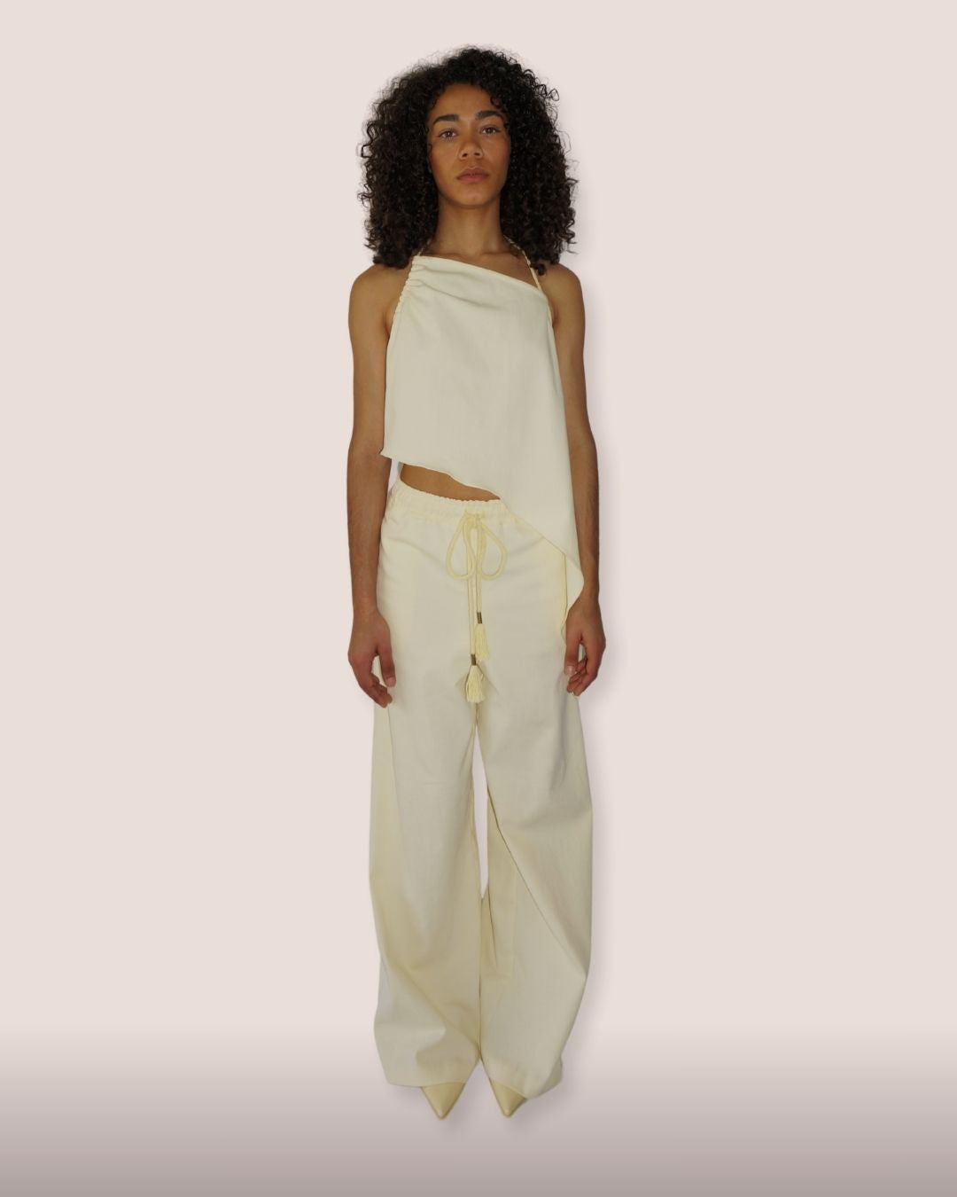 Top asymétrique coton crème "Zéphyr Libre" - laçage dos nu - Meldesign 2025